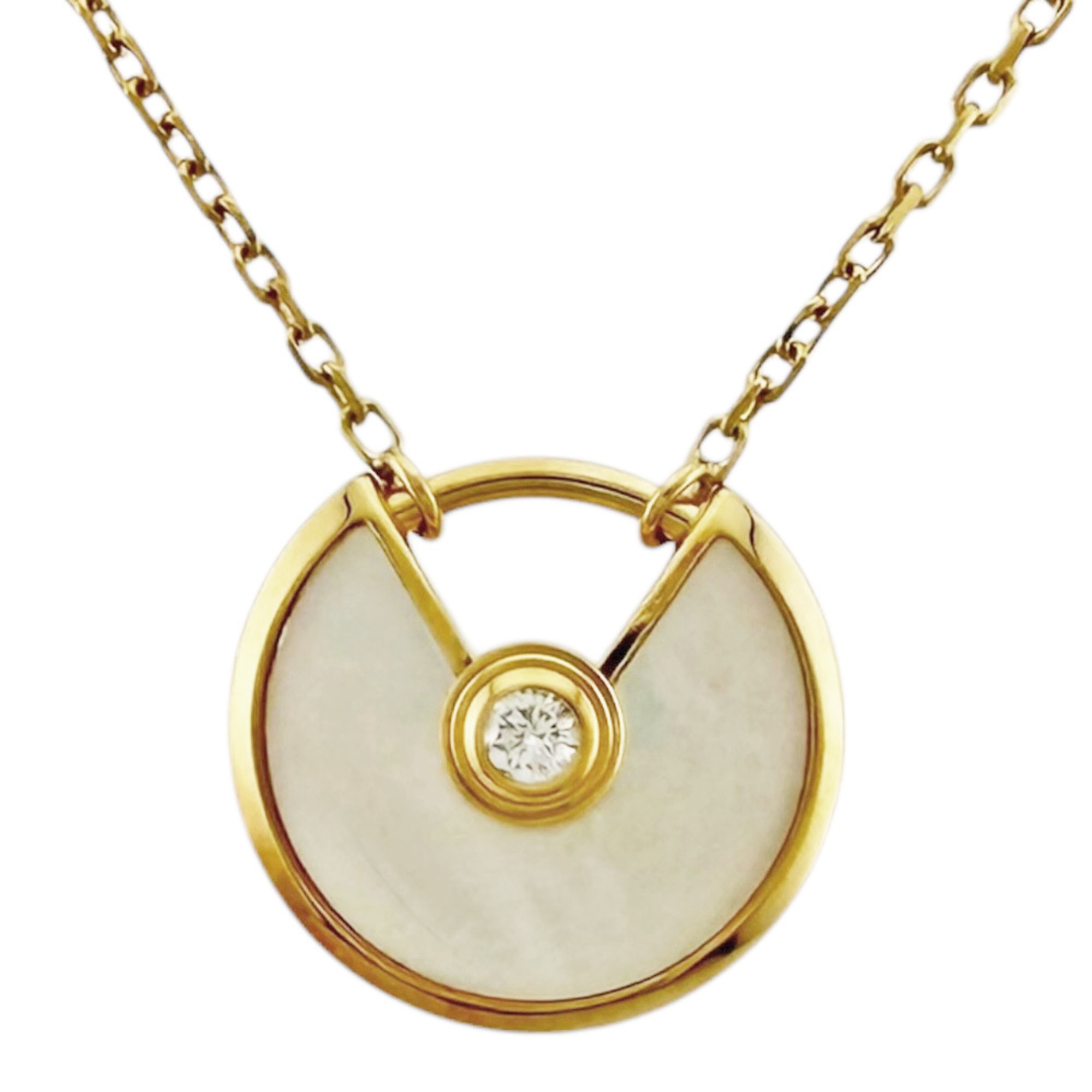 Cartier Amulet Necklace 18k Yellow Gold MotherOfPearl Diamond Womens
